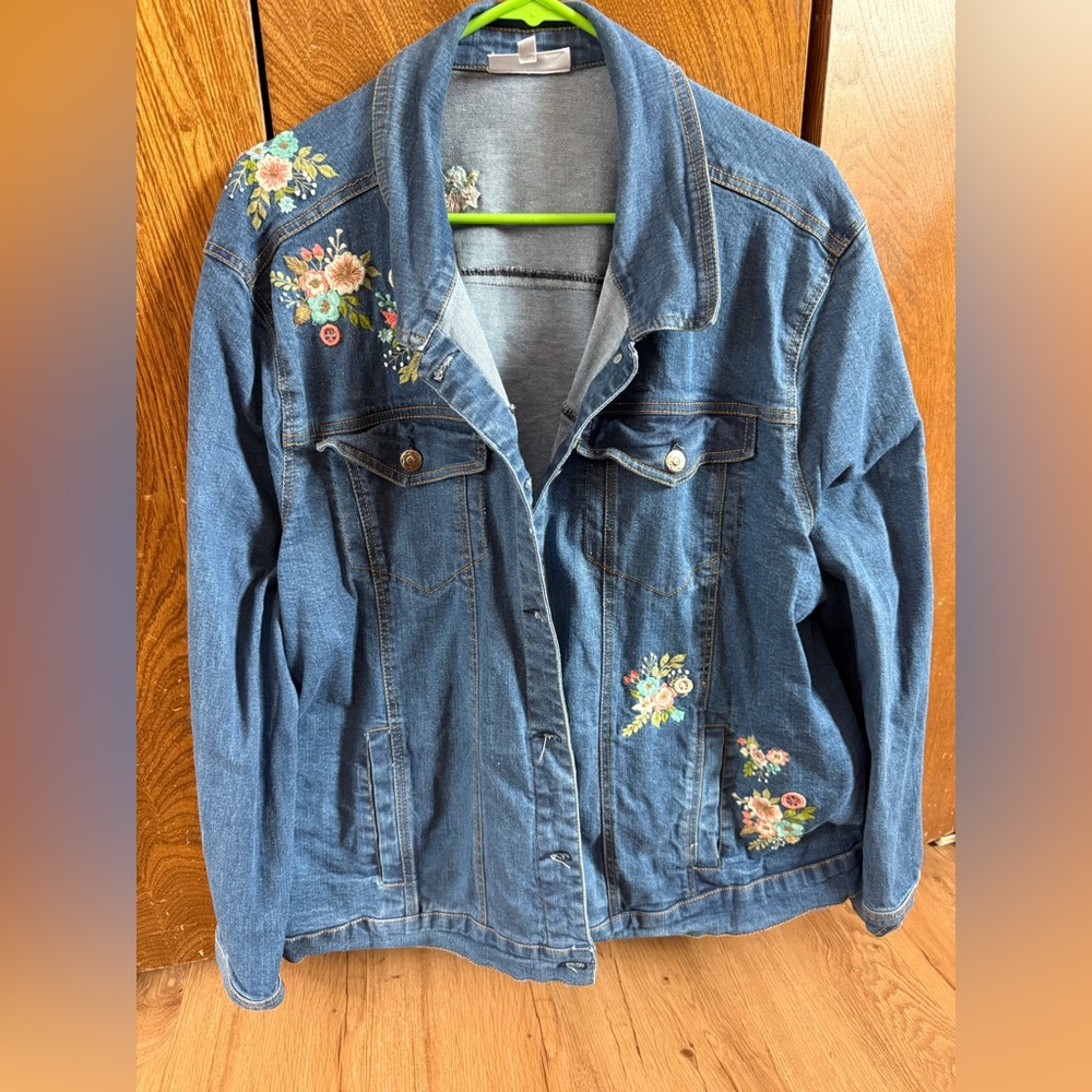 NorthStyle Blue Denim Jacket with Floral Embroidery